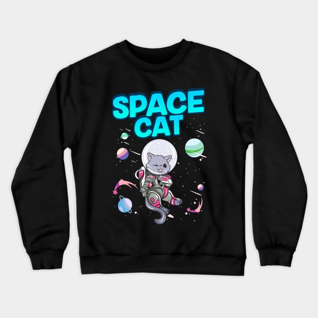 Adorable Space Cat Cute Kitty Astronaut Exploring Crewneck Sweatshirt by theperfectpresents